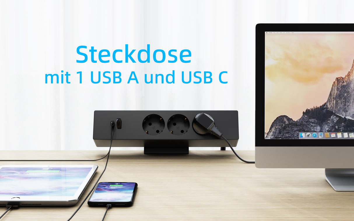 Maidesite 3 Fach Tischsteckdose mit USB C und A 1.8M Kabel Steckdosenleiste