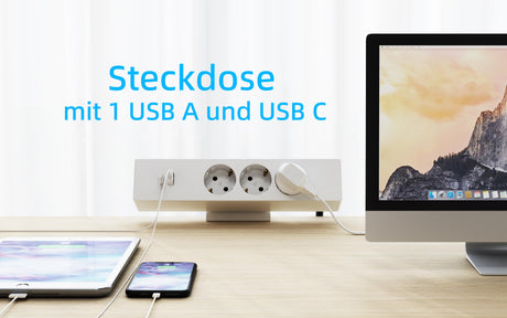 Maidesite 3 Fach Tischsteckdose mit USB C und A 1.8M Kabel Steckdosenleiste