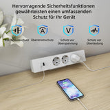 Maidesite 3 Fach Tischsteckdose mit USB C und A 1.8M Kabel Steckdosenleiste