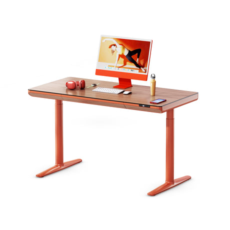 Yoga Höhenverstellbarer Schreibtisch 140x70 cm orange Tischgestell walnuss Tischplatte